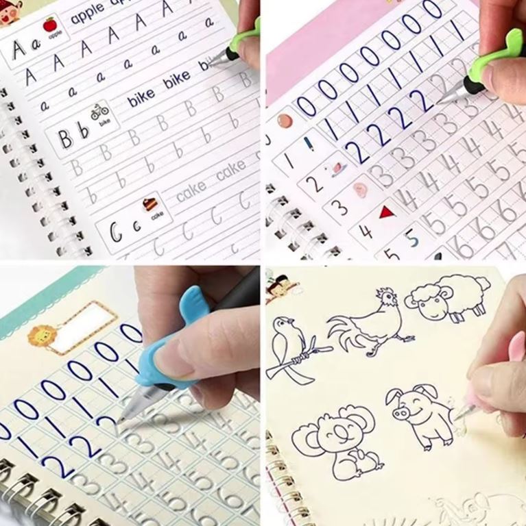 Kit con cuatro cuadernos de caligrafía mágica reutilizables.